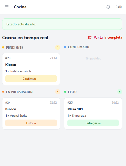Pantalla KDS Cocina