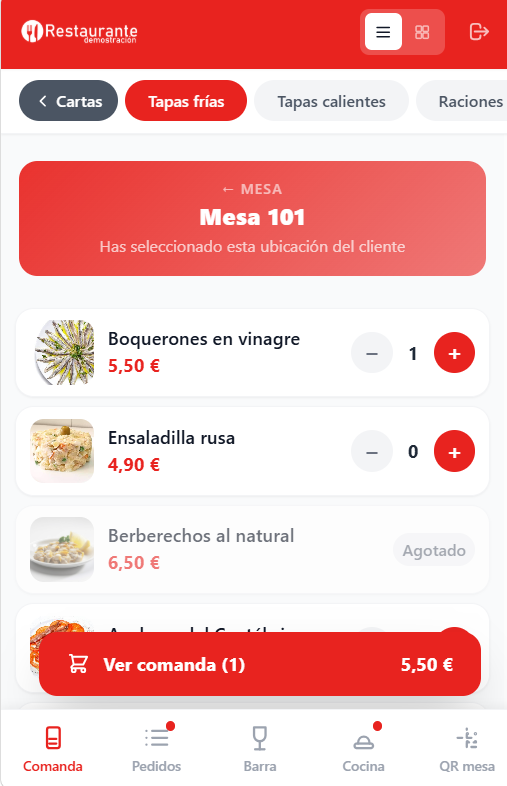 Dashboard plano de mesas